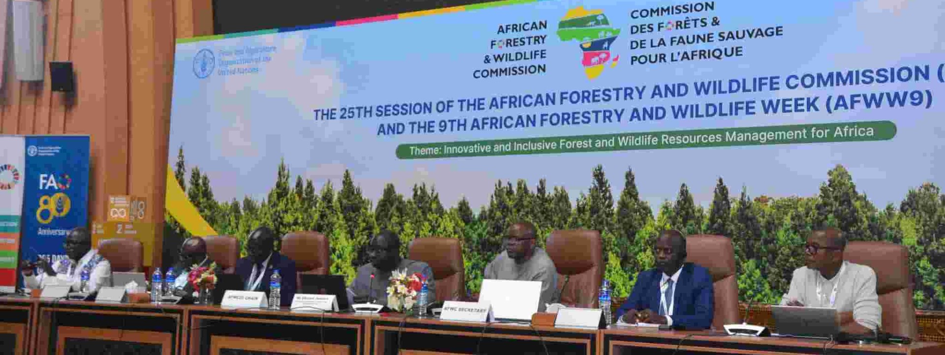 The Executive Secretary--CEO of the African Forest Forum (AFF), Prof. Labode Popoola, together with the Chair and Secretary of AFWC25 and country representatives, hosting a side event held in collaboration with the UN-REDD Programme and partners during the 25th Session of the African Forestry and Wildlife Commission in Banjul, The Gambia.
